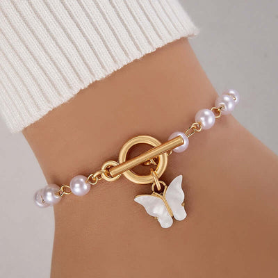 Shop elegant Tocona Butterfly Gold Bracelets. Perfect for fashion-forward women. Zinc alloy, pearl stone accessories. Ideal gift!